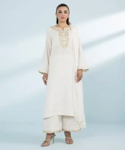 Fashion Sapphire 3 Piece - Embroidered Raw Silk Suit Off White