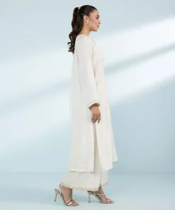 Fashion Sapphire 3 Piece - Embroidered Raw Silk Suit Off White