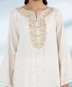 Fashion Sapphire 3 Piece - Embroidered Raw Silk Suit Off White