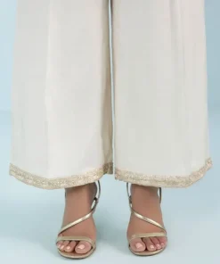 Fashion Sapphire 3 Piece - Embroidered Raw Silk Suit Off White