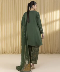 Hot Sapphire 3 Piece - Embroidered Zari Lawn Suit GreenDupatta