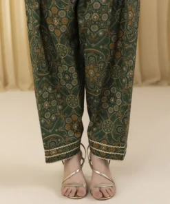 Hot Sapphire 3 Piece - Embroidered Zari Lawn Suit GreenDupatta