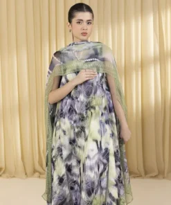 Online Sapphire 3 Piece - Jacquard Suit Green & PurpleDupatta