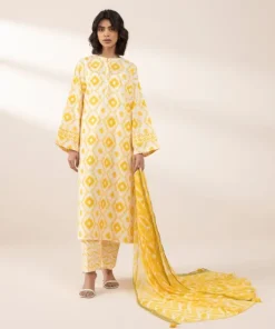 Fashion Sapphire 3 Piece - Printed Crosshatch Suit Custard YellowDupatta