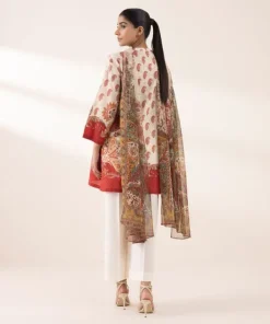Discount Sapphire 3 Piece - Printed Lawn Suit Maroon and CreamDupatta