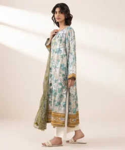 Online Sapphire 3 Piece - Printed Lawn Suit Grey And TealDupatta