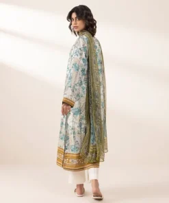 Online Sapphire 3 Piece - Printed Lawn Suit Grey And TealDupatta
