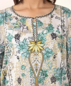 Online Sapphire 3 Piece - Printed Lawn Suit Grey And TealDupatta