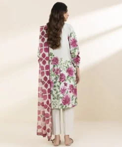 Fashion Sapphire 3 Piece - Printed Lawn Suit Off White & MagentaDupatta