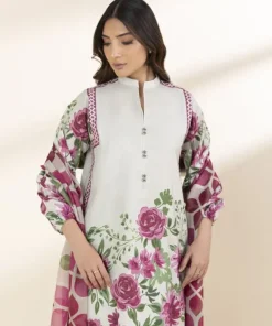 Fashion Sapphire 3 Piece - Printed Lawn Suit Off White & MagentaDupatta