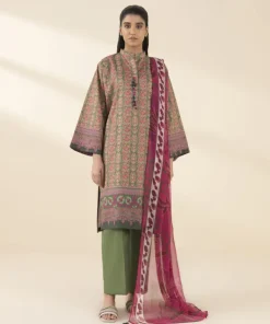New Sapphire 3 Piece - Printed Lawn Suit Green & PinkDupatta