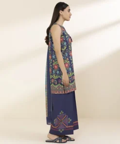 Discount Sapphire 3 Piece - Printed Lawn Suit Multi On Navy BlueDupatta