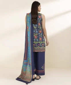Discount Sapphire 3 Piece - Printed Lawn Suit Multi On Navy BlueDupatta