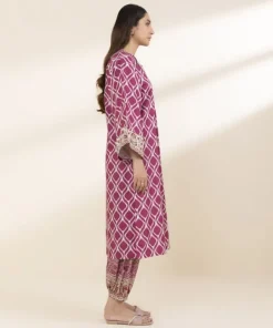 Hot Sapphire 2 Piece - Printed Lawn Suit Pink & Off WhiteTrouser