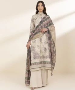 Hot Sapphire 3 Piece - Printed Lawn Suit BeigeDupatta