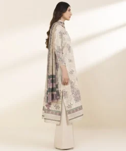 Hot Sapphire 3 Piece - Printed Lawn Suit BeigeDupatta