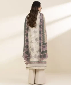 Hot Sapphire 3 Piece - Printed Lawn Suit BeigeDupatta