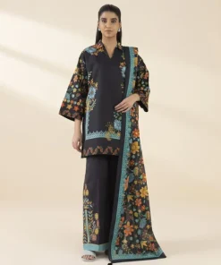 Discount Sapphire 3 Piece - Printed Lawn Suit Multi On BlackDupatta