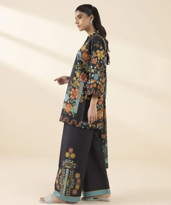 Discount Sapphire 3 Piece - Printed Lawn Suit Multi On BlackDupatta