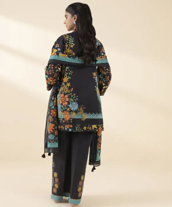 Discount Sapphire 3 Piece - Printed Lawn Suit Multi On BlackDupatta