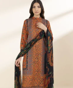 New Sapphire 3 Piece - Printed Lawn Suit Rust OrangeDupatta