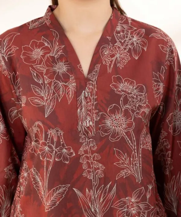 Hot Sapphire 2 Piece - Printed Lawn Suit MaroonDupatta
