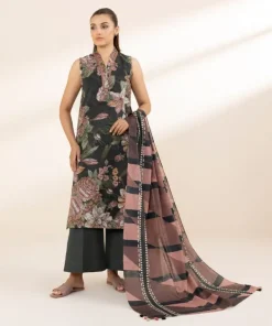 Discount Sapphire 3 Piece - Printed Lawn Suit Dark GreenDupatta
