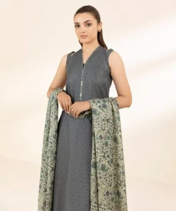 Best Sapphire 2 Piece - Printed Zari Lawn Suit GreyDupatta