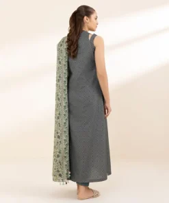 Best Sapphire 2 Piece - Printed Zari Lawn Suit GreyDupatta