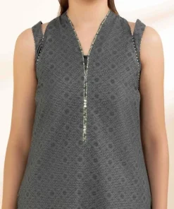 Best Sapphire 2 Piece - Printed Zari Lawn Suit GreyDupatta