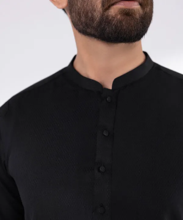 Hot Sapphire Blended Jacquard Kurta - Regular Fit