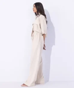 Hot Sapphire Blended Linen Pull On Trousers Khaki