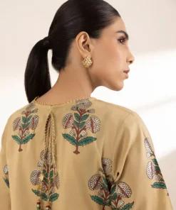Hot Sapphire Block Printed Lawn Shirt Brown