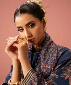 Sale Sapphire Block Printed Lawn Shirt Blue