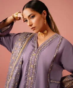 Online Sapphire Block Printed Lawn Shirt Purple