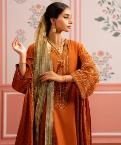 Sale Sapphire Block Printed Lawn Shirt Orange