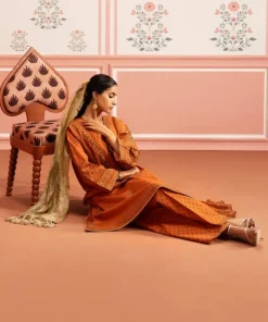 Sale Sapphire Block Printed Lawn Shirt Orange