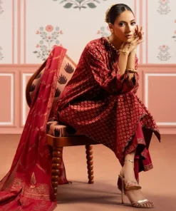 Clearance Sapphire Block Printed Voile Dupatta Maroon