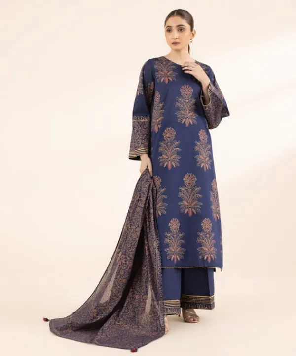 Discount Sapphire Block Printed Voile Dupatta Blue