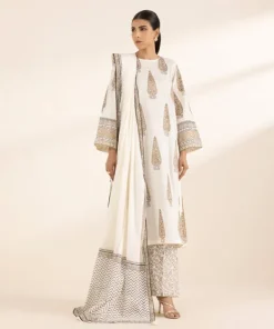 Outlet Sapphire Block Printed Voile Dupatta White