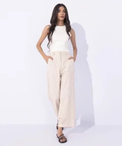 Clearance Sapphire Cotton Embroidered Trousers Beige