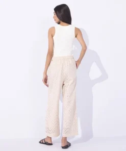 Clearance Sapphire Cotton Embroidered Trousers Beige