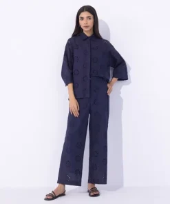 Clearance Sapphire Cotton Embroidered Trousers Navy Blue