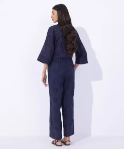 Clearance Sapphire Cotton Embroidered Trousers Navy Blue