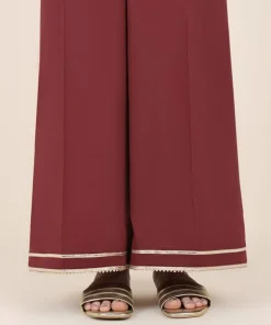 Online Sapphire Cotton Satin Flared Pants Maroon