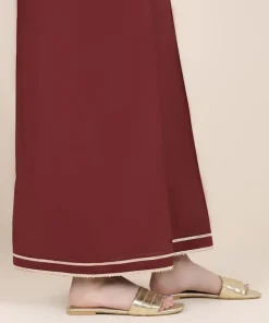 Online Sapphire Cotton Satin Flared Pants Maroon