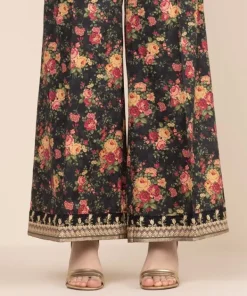 Hot Sapphire Cotton Satin Flared Pants Black
