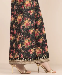 Hot Sapphire Cotton Satin Flared Pants Black
