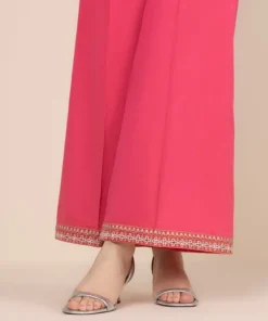 Best Sapphire Cotton Satin Flared Pants Pink