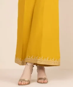 Discount Sapphire Cotton Satin Flared Pants Yellow